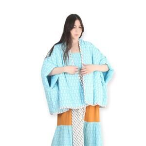 Anaak Falza Quilted Cocoon Jacket Bluebell Lily ONE SIZE 100% Cotton STAIN